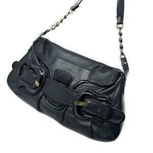 Fendi B. Bis Vintage Black Leather Flap Shoulder Bag – Gold Logo Plaque